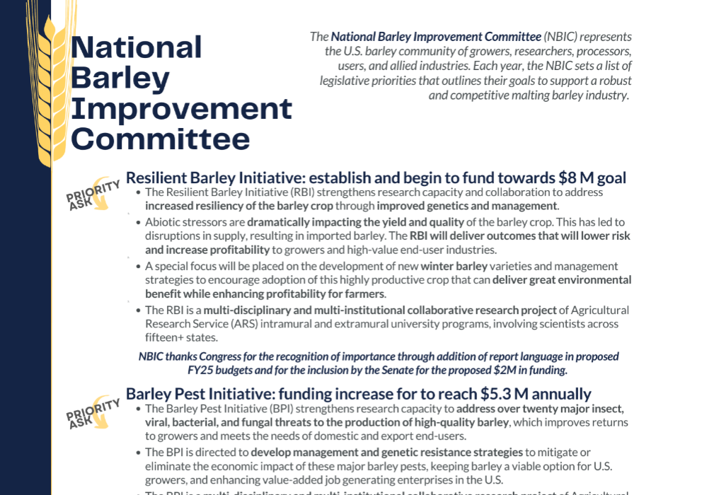 National Barley Improvement Committee sets 2025 legislative priorities